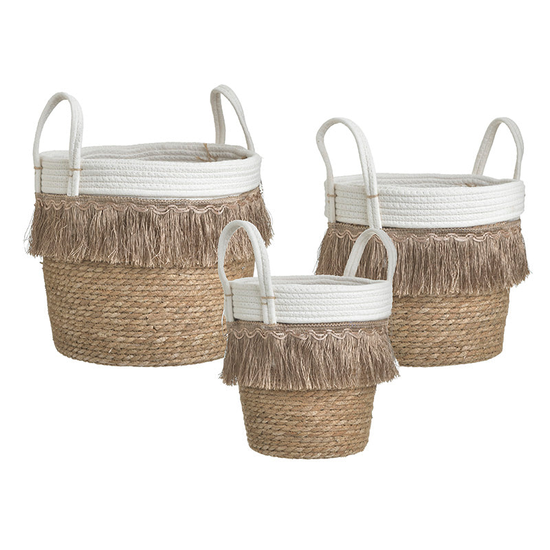 Καλάθια Υφασμάτινα Καφέ/Λευκά (3 Τεμ.)