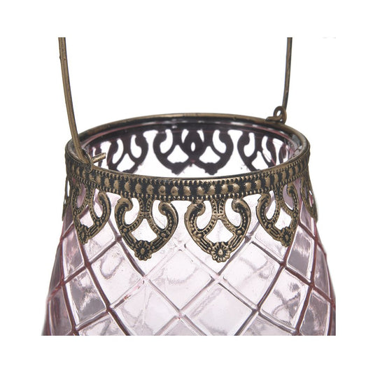 Κηροπήγιο Γυάλινο/Μεταλλικό Αντικέ Ροζ/Μπρονζέ 13x13x28