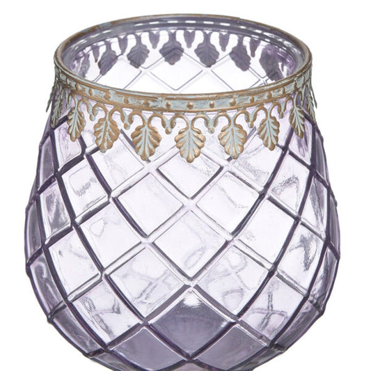 Κηροπήγιο Γυάλινο/Μεταλλικό Αντικέ Μωβ/Χρυσό 13x13x18