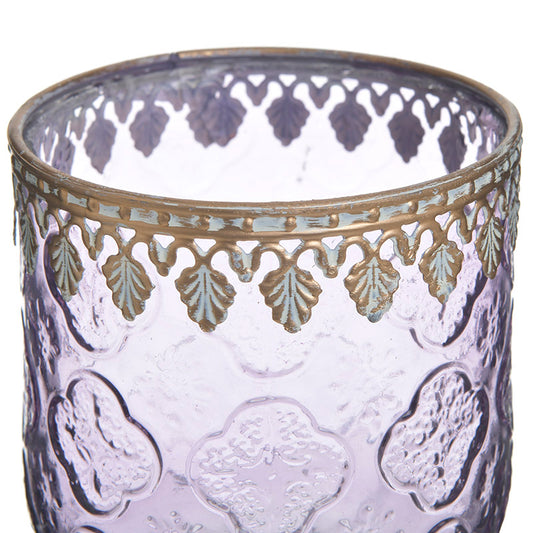 Κηροπήγιο Γυάλινο/Μεταλλικό Αντικέ Μωβ/Χρυσό 11x11x14