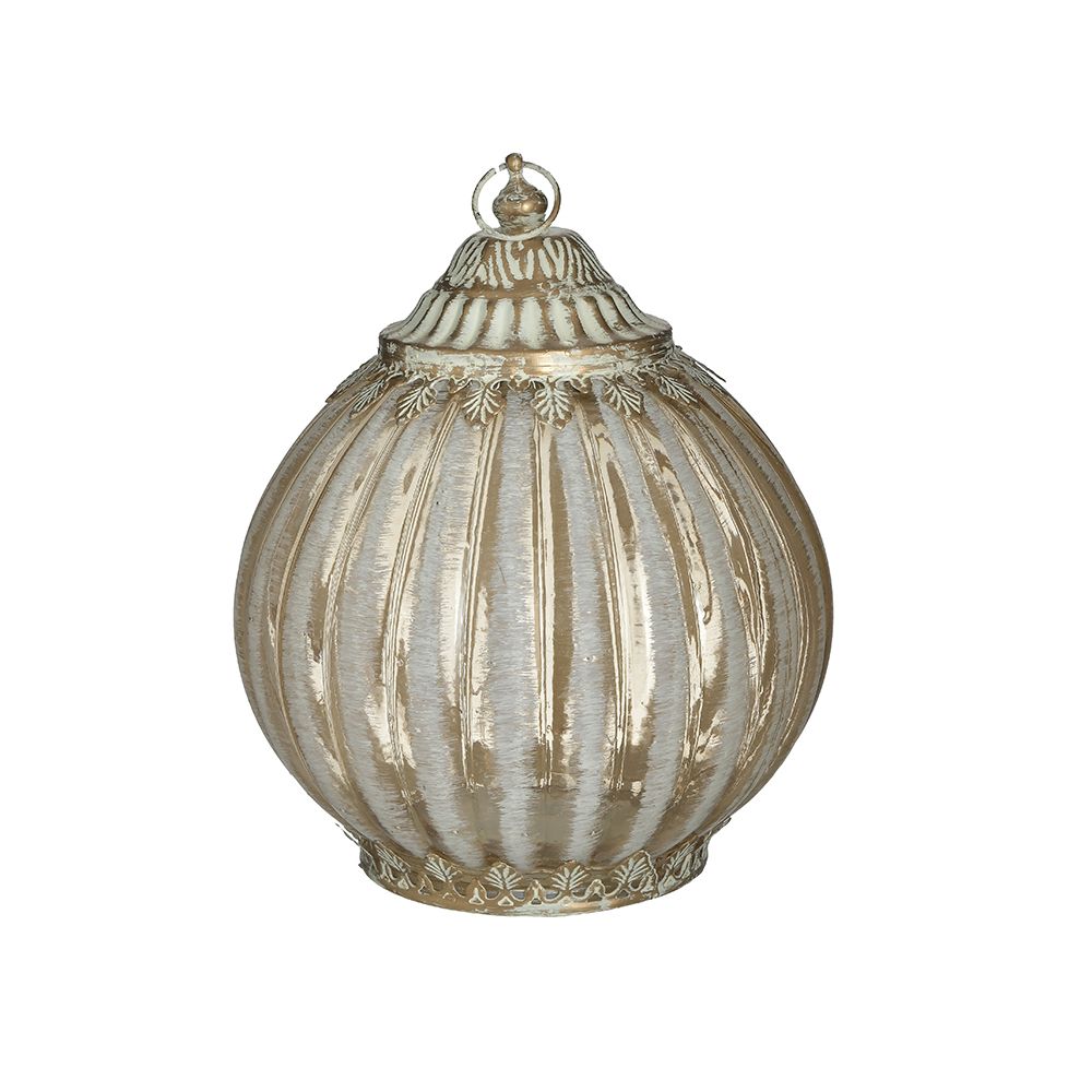 Φανάρι LED Γυάλινο/Μεταλλικό Αντικέ Λευκό/Χρυσό 15x15x19