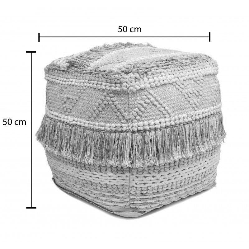 Σκαμπό-Πουφ Scauni Βαμβάκι σε Λευκή-Μπεζ Απόχρωση 50x50x50