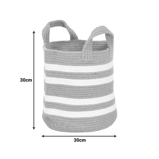 Διακοσμητικό Καλάθι Mibra Βαμβάκι-Γιούτα σε Μπεζ-Λευκή Απόχρωση Φ30x30