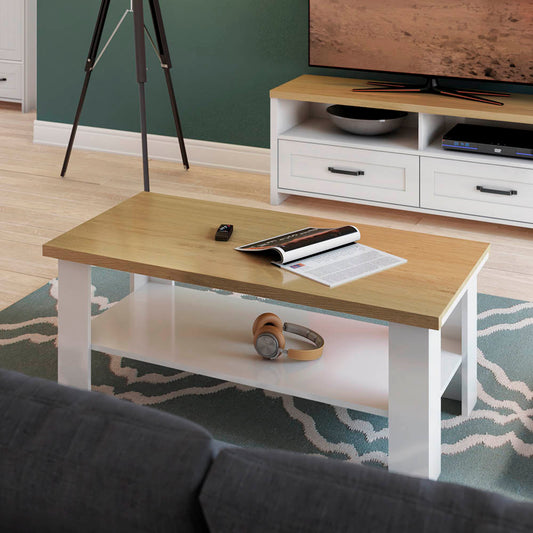 Τραπέζι Σαλονιού Verne Λευκό-Φυσικός Δρυς 110x60x46.4