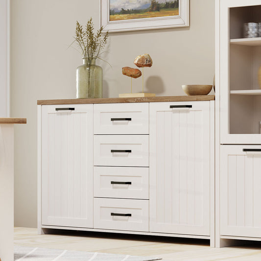 Μπουφές Verne 147.9x37.2x91.8 Λευκό-Φυσικό Δρυς