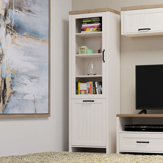 Βιτρίνα Verne Μονόφυλλη 59.7x37.2x191.6 Λευκό-Φυσικός Δρυς