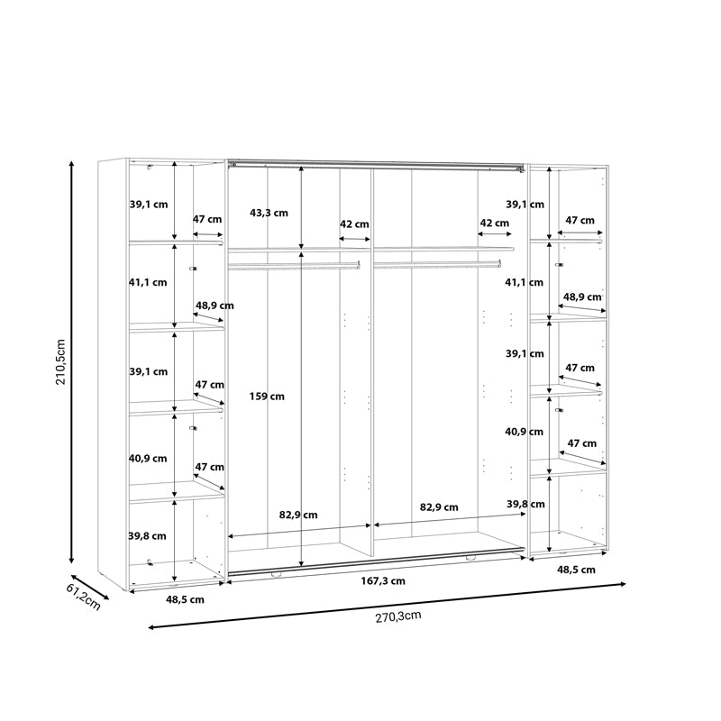 Ντουλάπα Ρούχων Verzo Τετράφυλλη Λευκό Μελαμίνης 270.5x61.5x210.5