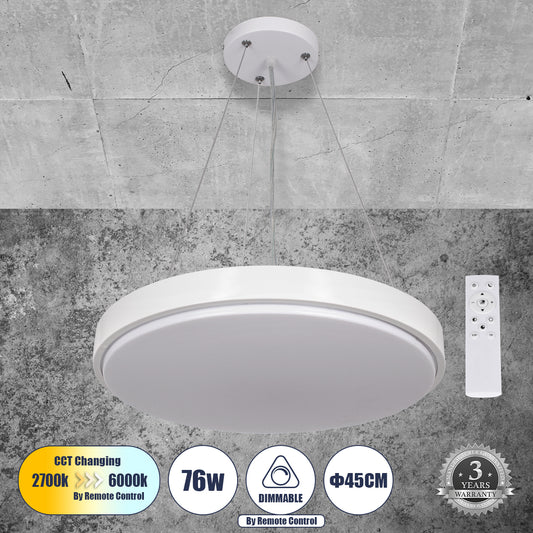 CASPER 61018 Κρεμαστή Πλαφονιέρα Οροφής LED CCT 76W 8372lm 120° AC 220-240V - Εναλλαγή Φωτισμού μέσω Τηλεχειριστηρίου All In One Ψυχρό Λευκό 6000k+Φυσικό Λευκό 4500k+Θερμό Λευκό 2700k Dimmable Φ45cm - Λευκό