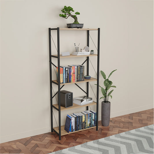 Βιβλιοθήκη Draizy Oak Μελαμίνης-Μαύρο Μέταλλο 63x30x150
