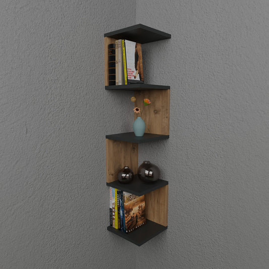 Ραφιέρα Τοίχου Zigzag Oak-Ανθρακί Μελαμίνης 25x25x109