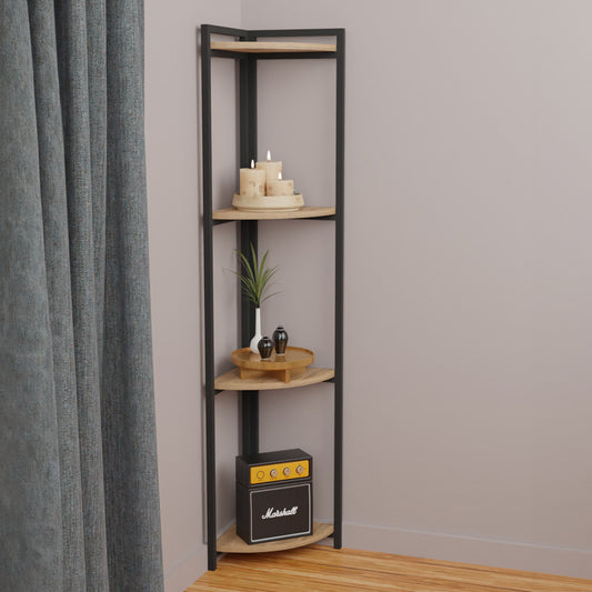 Επιδαπέδια Γωνιακή Ραφιέρα Byrk Oak Μελαμίνης-Μαύρο Μέταλλο 30x30x160