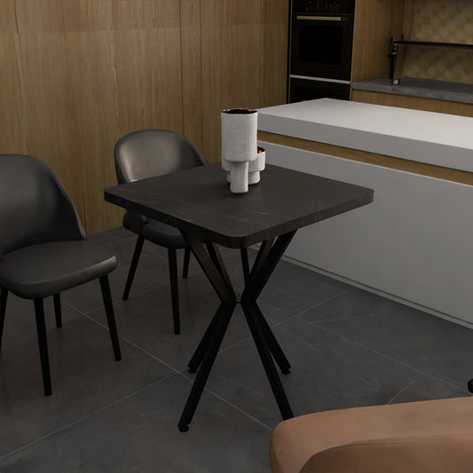 Τραπέζι Prestone Μαύρο Μαρμάρου Μελαμίνης-Μαύρο Μέταλλο 70x70x75