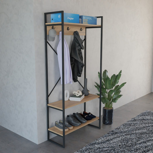 Έπιπλο Εισόδου Levento Oak με Μαύρο Μεταλλικό Σκελετό 88x34x180