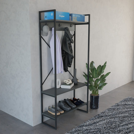 Έπιπλο Εισόδου Levento Ανθρακί με Μαύρο Μεταλλικό Σκελετό 88x34x180