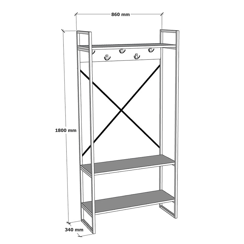 Έπιπλο Εισόδου Levento Ανθρακί με Μαύρο Μεταλλικό Σκελετό 88x34x180