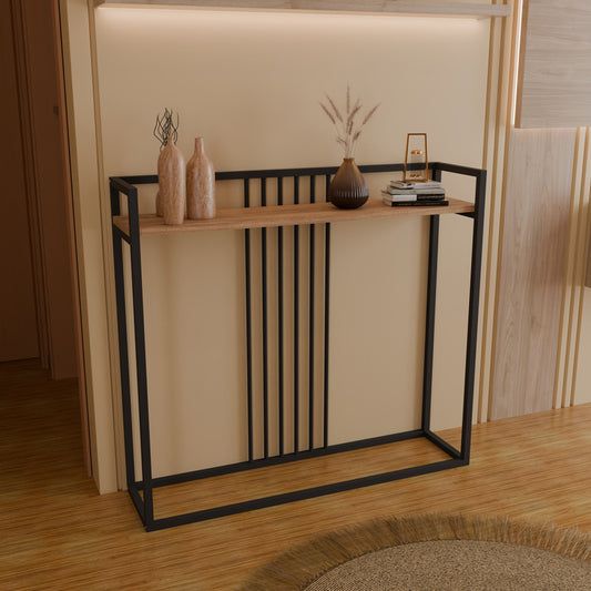 Κονσόλα Convida Oak με Μαύρο Μεταλλικό Σκελετό 100x25x90
