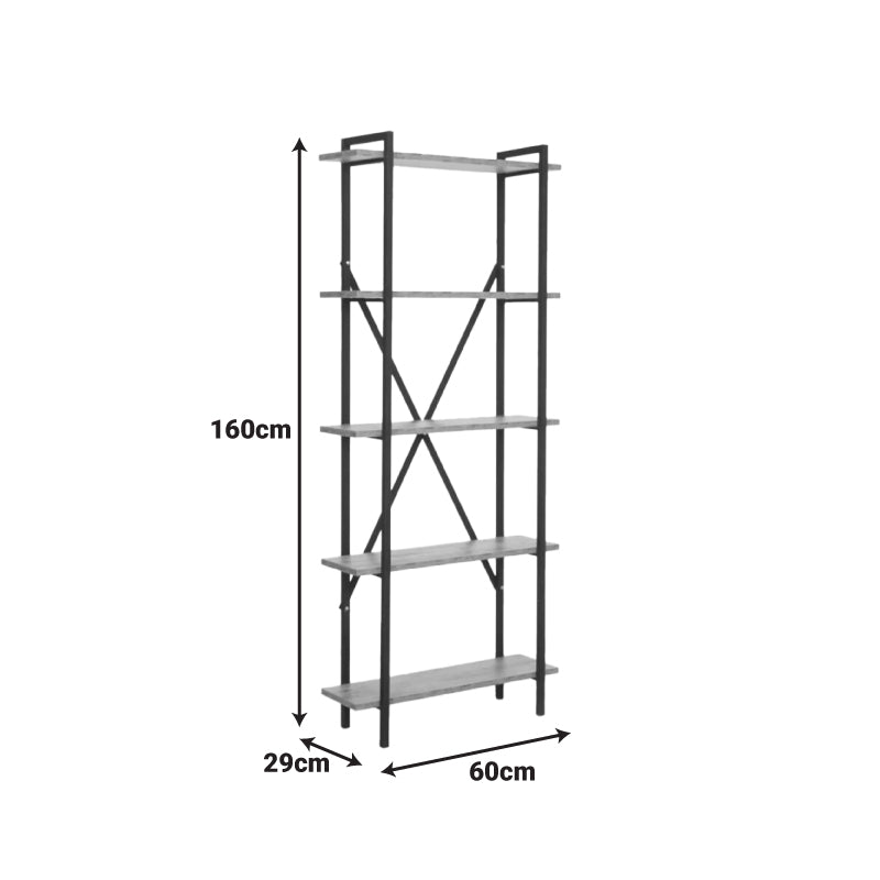 Βιβλιοθήκη Derena Oak με Μαύρο Μέταλλο 60x29x160