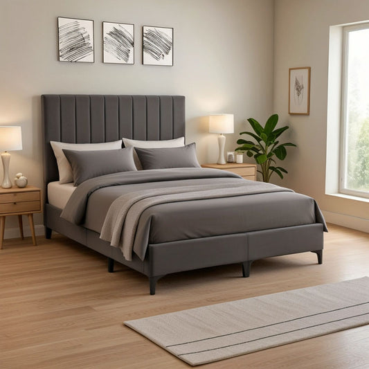 Κρεβάτι Moega Ύφασμα σε Ανθρακί Απόχρωση 160x200εκ