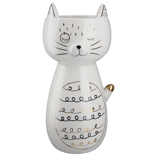 Βάζο Γάτα που Κοιμάται Λευκό Κεραμικό 9.5x8.5x18.5 σε 2 Σχέδια