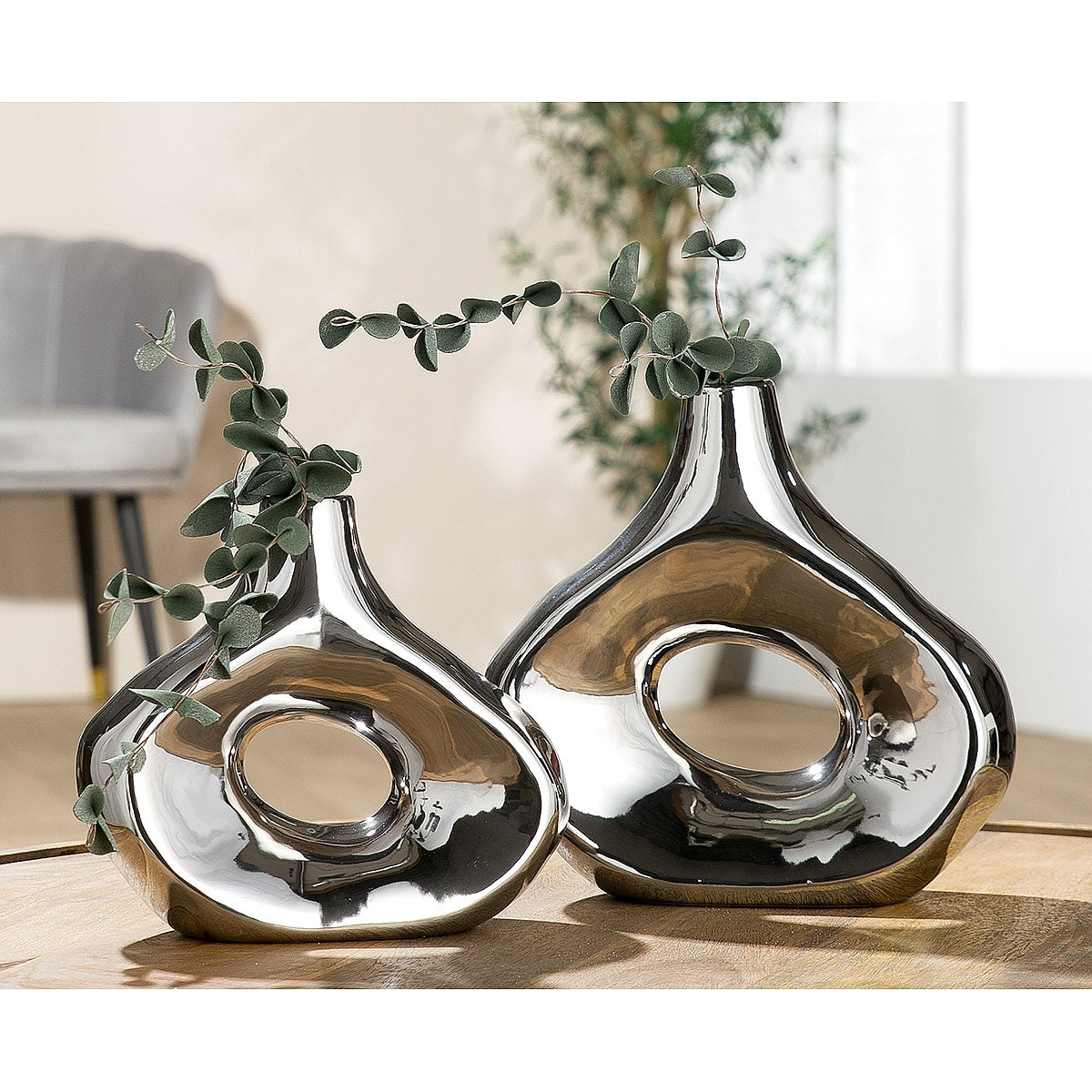 Βάζο Ασημί Κεραμικό 23.5x8.5x23