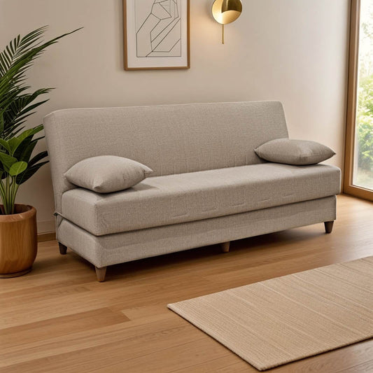 Καναπές-Κρεβάτι με Αποθηκευτικό Χώρο Τριθέσιος Romina Κρεμ Ύφασμα 190x75x85