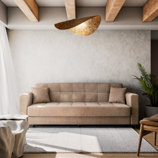 Καναπές-Κρεβάτι με Αποθηκευτικό Χώρο Τριθέσιος Modesto Ανοιχτό Καφέ Ύφασμα 215x85x80