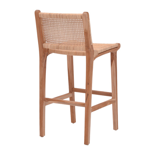 Σκαμπό Μπαρ Μεσαίου Ύψους Sponze Teak Ξύλο-Φυσικό Rattan σε Φυσική Απόχρωση 40x47x89
