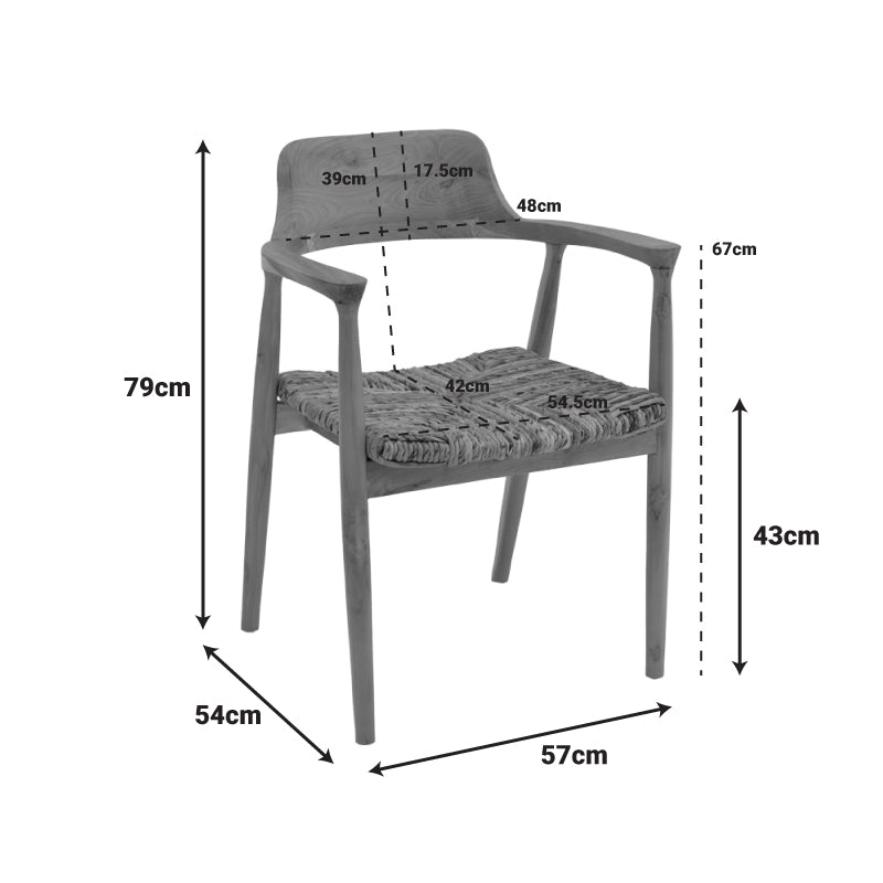 Πολυθρόνα Denverone Φυσικό Teak Ξύλο και Ψάθα 57x54x79