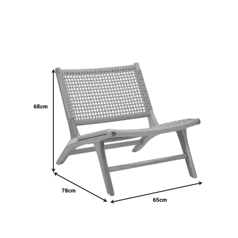 Πολυθρόνα Beatrice Σκελετός Teak Ξύλο με PE Σχοινί σε Φυσική Απόχρωση 65x78x68