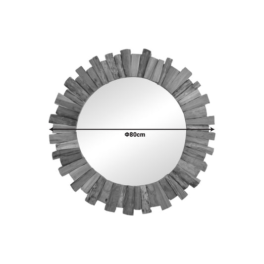 Καθρέπτης Rounder Teak Ξύλο σε Φυσική Απόχρωση Φ80x4