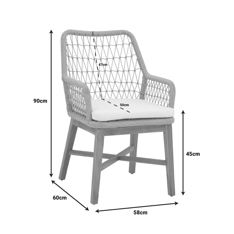 Πολυθρόνα Elaiza Teak Ξύλο και PE Σχοινί σε Φυσική-Μπεζ Απόχρωση με Μαξιλάρι 58x60x90