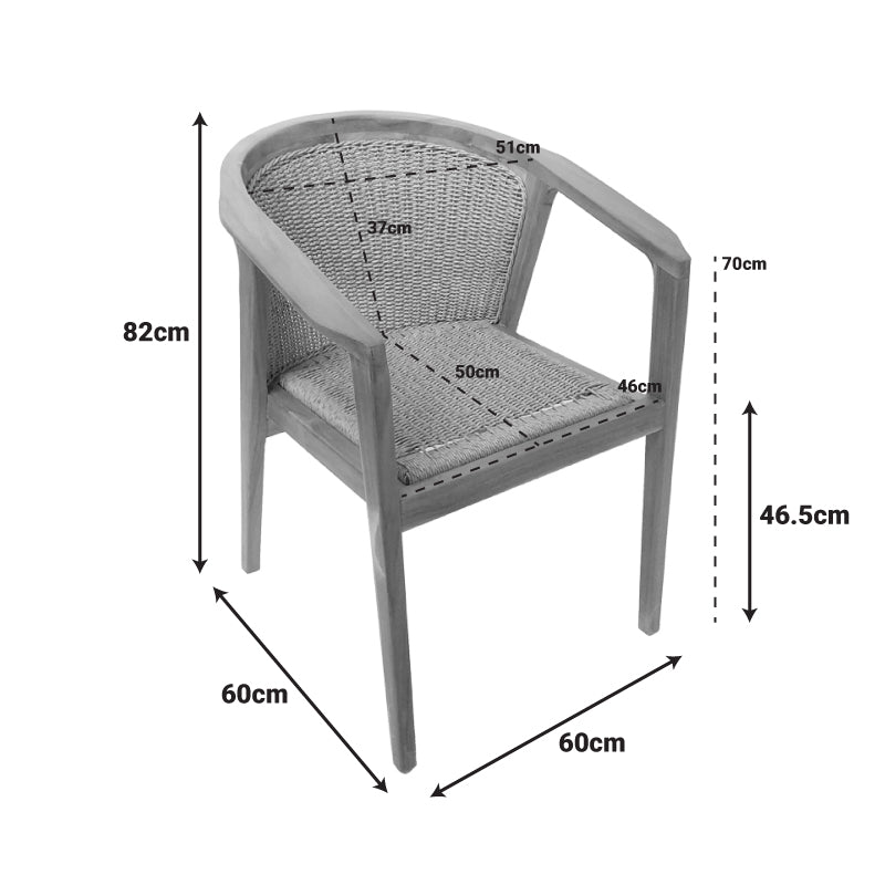 Πολυθρόνα Granny Teak Wood και Συνθετικό Σχοινί σε Φυσική Απόχρωση 60x60x82