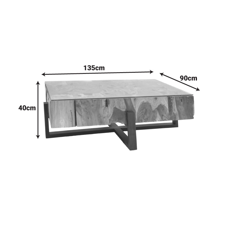 Τραπέζι Σαλονιού Borth Teak Ξύλο σε Φυσική Απόχρωση 135x90x40