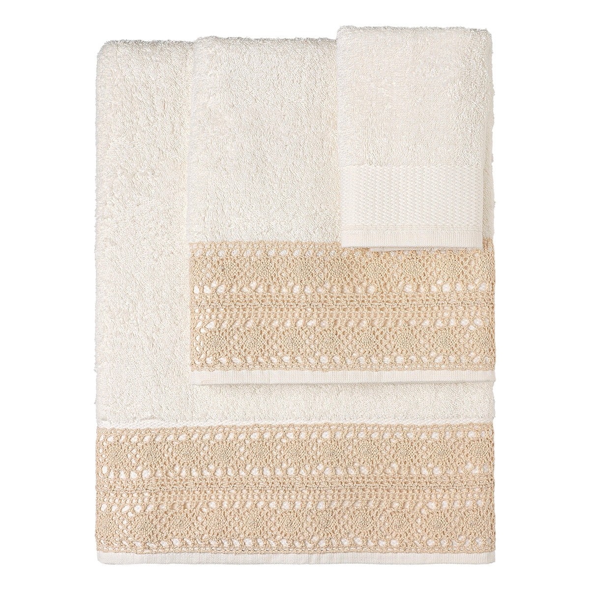 Σετ Πετσέτες 3 Τμχ με Δαντέλα Art 3440 30x50+50x90+70x140εκ Εκρού