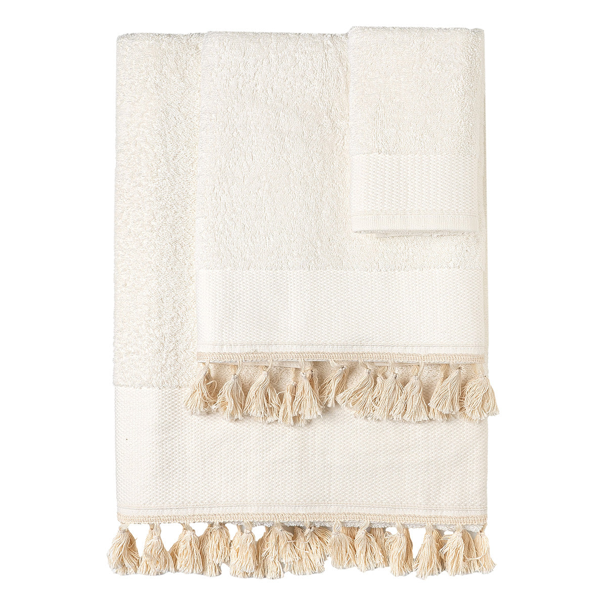 Σετ Πετσέτες 3 Τμχ με Φουντάκια Art 3442 30x50+50x90+70x140εκ Εκρού