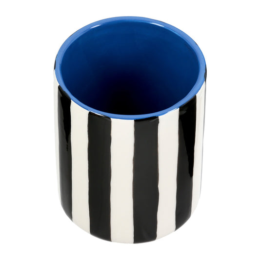 Βάζο Ριγέ Κεραμικό Μαύρο Λευκό 10x10x13