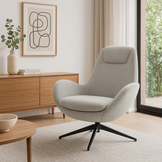 Πολυθρόνα Περιστρεφόμενη Flago Μπουκλέ Ύφασμα σε Ανοιχτή Γκρι Απόχρωση 85x88x103.5