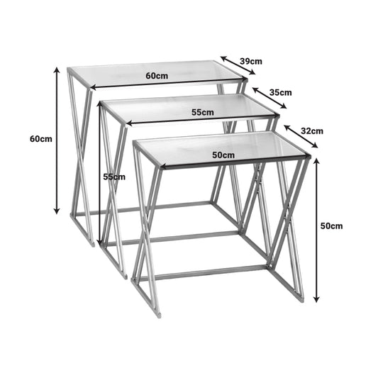 Τραπέζια Σαλονιού Σετ 3 Τεμ Pitche Χρυσό Μέταλλο-Γυαλί