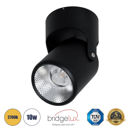 DETRONIC 60505 Επιφανειακό Κινούμενο Spot Downlight LED 10W 1250lm 24° AC 220-240V IP20 Φ9cm x Υ16cm - Στρόγγυλο - Μαύρο - Θερμό Λευκό 2700K - Bridgelux COB - TÜV Certified Driver