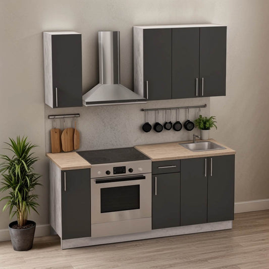 Σύνθεση Κουζίνας Festa II Μελαμίνη σε Ανθρακί και Πάγκο σε Sonoma Απόχρωση 120x60x85