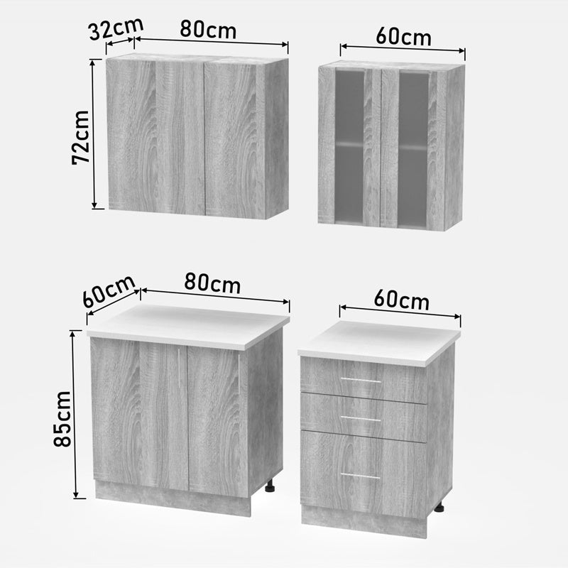 Σύνθεση Κουζίνας Festa III Μελαμίνη σε Sonoma Απόχρωση και Πάγκο σε Ανοιχτό Γκρι 140x60x85