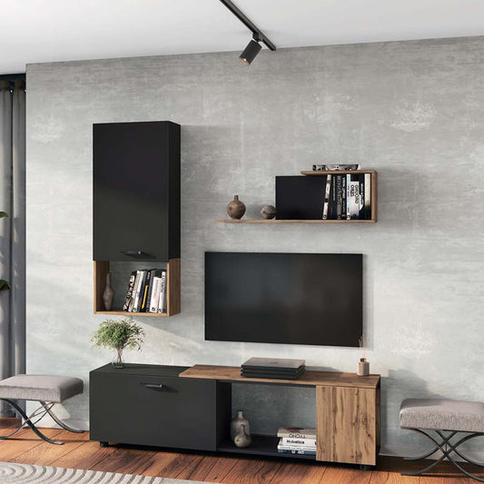 Σύνθετο Σαλονιού Poelfy σε Ανθρακί-Oak Απόχρωση 170x37.5x42