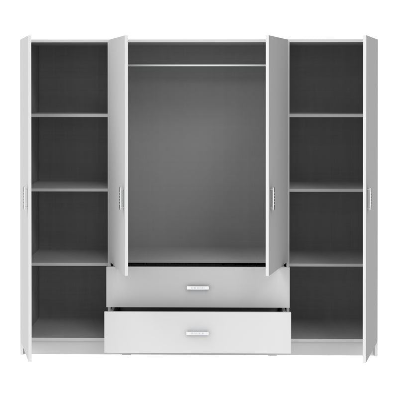 Ντουλάπα Τετράφυλλη Royal με Συρτάρια Λευκό 200x58x177