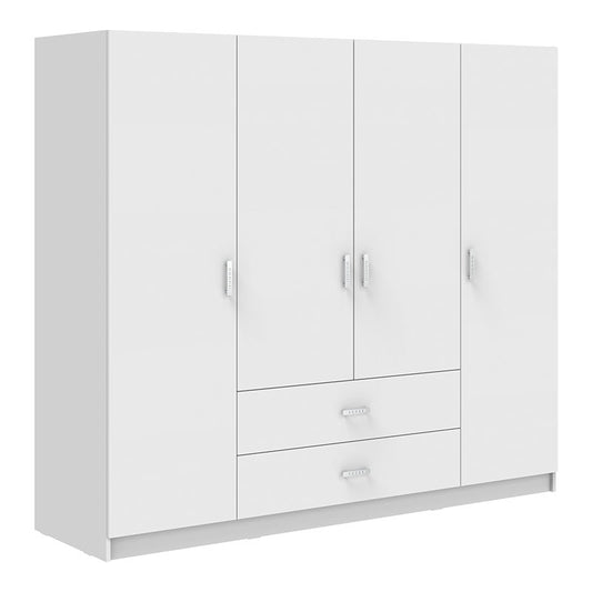 Ντουλάπα Τετράφυλλη Royal με Συρτάρια και Πατάρι Λευκό 200x58x230