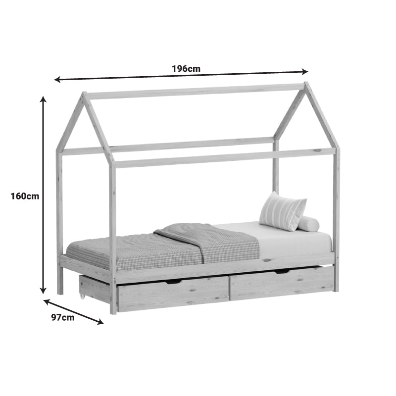 Παιδικό Κρεβάτι Mellin τ.Montessori με 2 Συρτάρια Ξύλο Πεύκου σε Φυσική Απόχρωση 90x190εκ