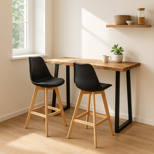 Τραπέζι Μπαρ Miles Μασίφ Ξύλο Ακακίας 4εκ σε Φυσική Απόχρωση με Μαύρα Μεταλλικά Πόδια 120x53x97