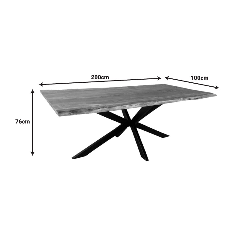 Τραπέζι Miles Μασίφ Ξύλο Ακακίας Πάχους 3.7-4εκ σε Φυσική Απόχρωση με Μαύρα Μεταλλικά Πόδια 200x100x76