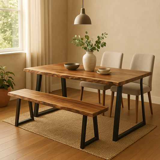 Παγκάκι Miles Slim Μασίφ Ξύλο Ακακίας σε Φυσική Απόχρωση με Μαύρα Μεταλλικά Πόδια 160x40x45