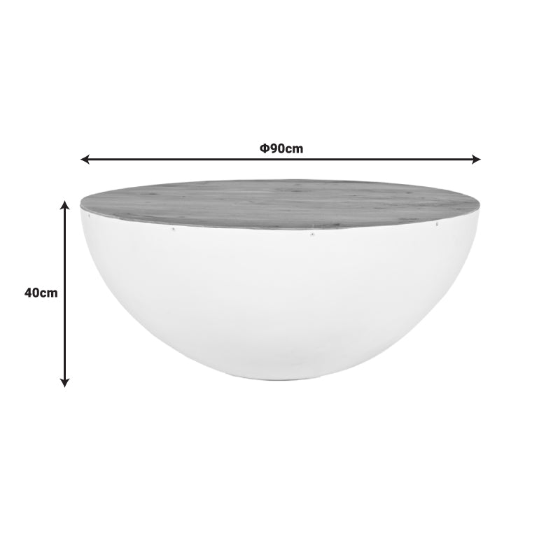 Τραπέζι Σαλονιού Coffelty Λευκό Μέταλλο-Μασίφ Ξύλο Ακακίας Φ90x40