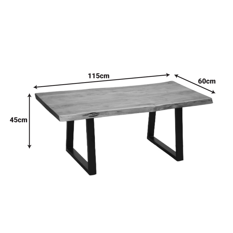 Τραπέζι Σαλονιού Miles Μασίφ Ξύλο Ακακίας Πάχους 3.7-4εκ σε Καρυδί Απόχρωση με Μαύρα Μεταλλικά Πόδια 115x60x45